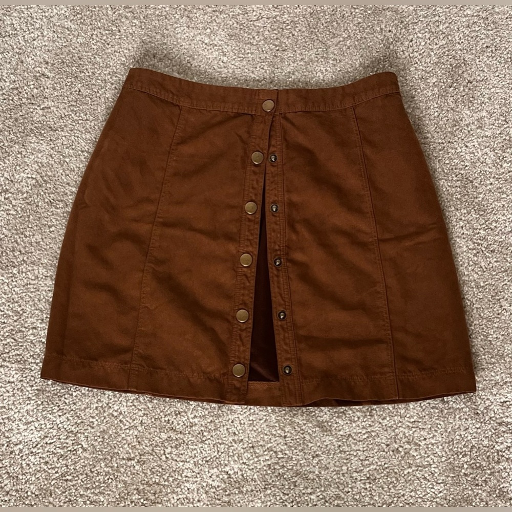 Dark brown suede button down mini skirt